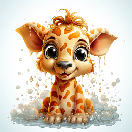 Cute giraffe with watercolor effectの素材
