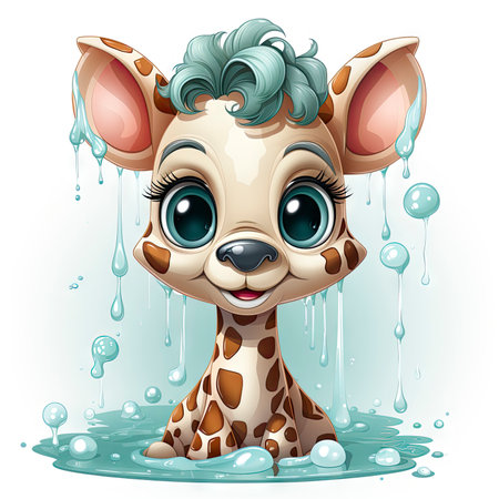 Cute giraffe with watercolor effectの素材