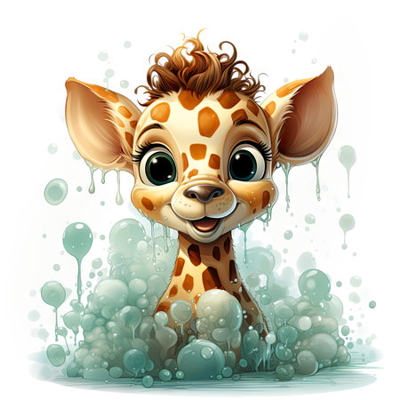 Cute giraffe with watercolor effectの素材
