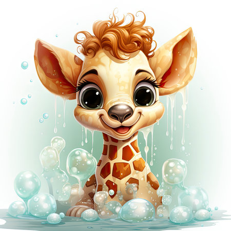 Cute giraffe with watercolor effectの素材