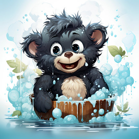 little gorilla bathing in a basinの素材