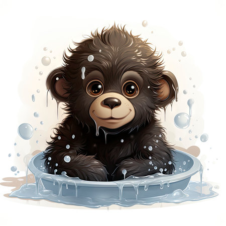 little gorilla bathing in a basinの素材