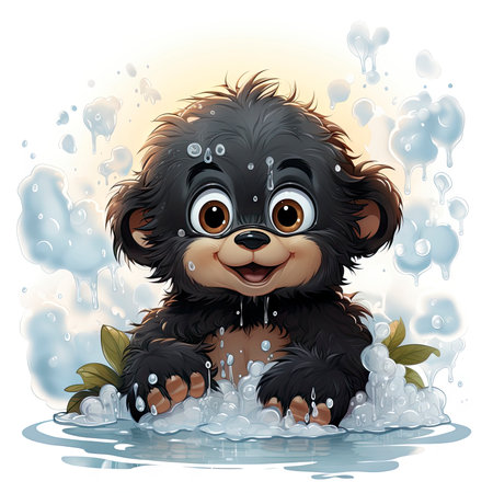 little gorilla bathing in a basinの素材