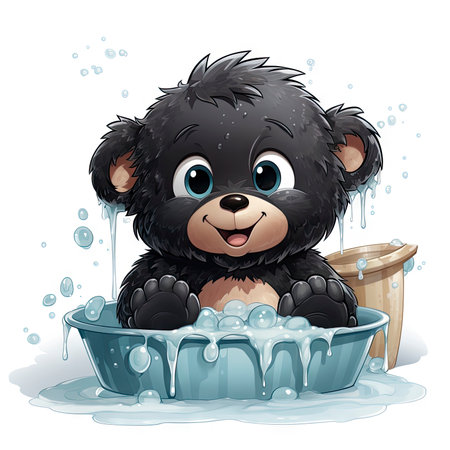 little gorilla bathing in a basinの素材