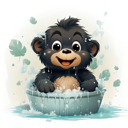 little gorilla bathing in a basinの素材