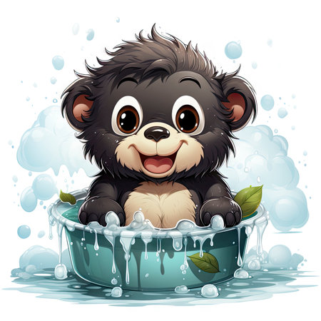 little gorilla bathing in a basinの素材
