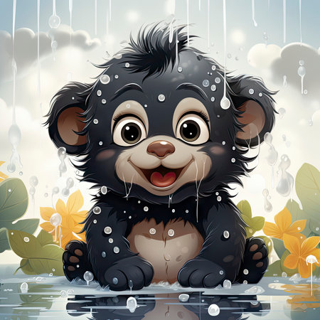 little gorilla bathing in a basinの素材