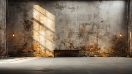 Soothing loft space with sunlit wall, potted plants, and rustic vases, showcasing a serene and minimalist ambianceの素材