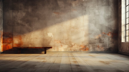 Soothing loft space with sunlit wall, potted plants, and rustic vases, showcasing a serene and minimalist ambianceの素材