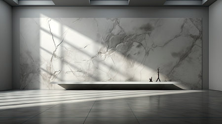 Soothing loft space with sunlit wall, potted plants, and rustic vases, showcasing a serene and minimalist ambianceの素材