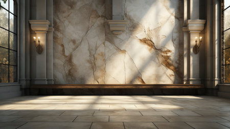 Modern cave-inspired room with panoramic window revealing vast desert landscape, blending nature and architectureの素材