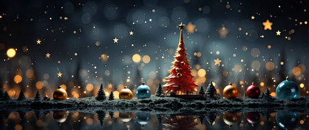 Enchanting winter scene with sparkling trees, glimmering ornaments, and starry night backdrop. Perfect for festive designs.の素材