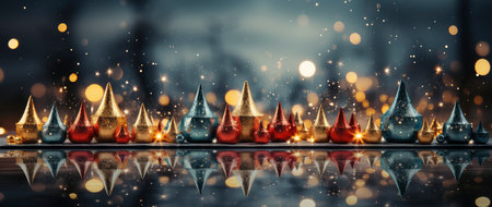 Enchanting winter scene with sparkling trees, glimmering ornaments, and starry night backdrop. Perfect for festive designs.の素材