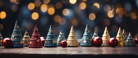 Enchanting winter scene with sparkling trees, glimmering ornaments, and starry night backdrop. Perfect for festive designs.の素材