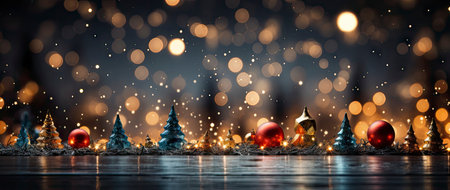 Enchanting winter scene with sparkling trees, glimmering ornaments, and starry night backdrop. Perfect for festive designs.の素材