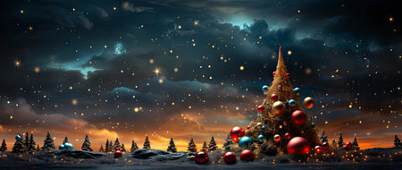 Enchanting festive scene with shimmering star ornaments, glowing bokeh lights, and reflective surface. Perfect for holiday designsの素材