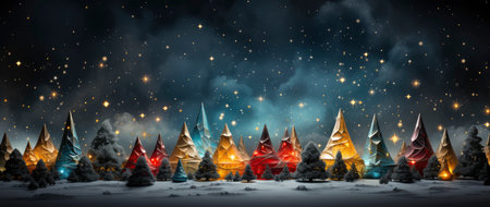 Enchanting festive scene with shimmering star ornaments, glowing bokeh lights, and reflective surface. Perfect for holiday designsの素材