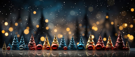 Enchanting festive scene with shimmering star ornaments, glowing bokeh lights, and reflective surface. Perfect for holiday designsの素材