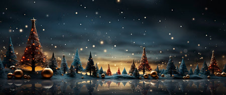 Enchanting festive scene with shimmering star ornaments, glowing bokeh lights, and reflective surface. Perfect for holiday designsの素材