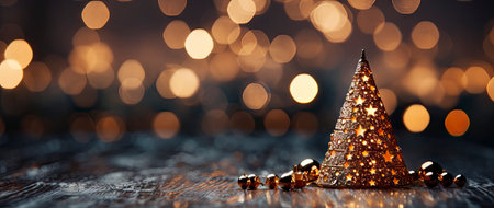Festive holiday background with glittering trees, colorful baubles, and bokeh lights on a snowy nightの素材