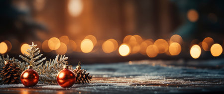 Golden Christmas tree with glowing baubles, shimmering lights, and snowflakes on a magical winter nightの素材