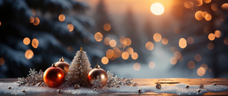 Golden Christmas tree with glowing baubles, shimmering lights, and snowflakes on a magical winter nightの素材