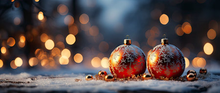 Golden Christmas tree with glowing baubles, shimmering lights, and snowflakes on a magical winter nightの素材