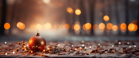 Golden Christmas tree with glowing baubles, shimmering lights, and snowflakes on a magical winter nightの素材