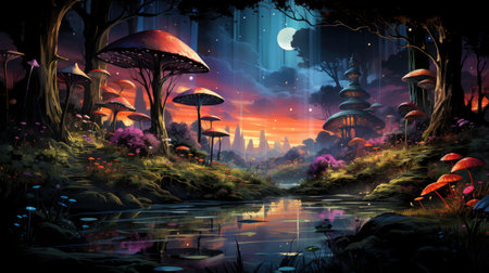 Beautiful fairy world landscape. fantasy background for journals, prints, background and backdropsの素材