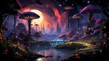 Beautiful fairy world landscape. fantasy background for journals, prints, background and backdropsの素材