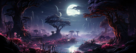 Mystical forest with glowing mushrooms, moonlit night, and ethereal atmosphere, perfect for fantasy-themed projectsの素材