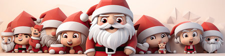 Santa Claus in snowy landscape with geometric mountains. Festive winter scene with Christmas vibesの素材