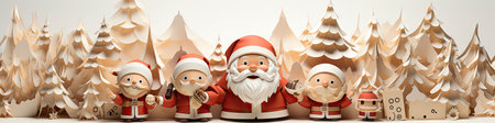 Santa Claus in snowy landscape with geometric mountains. Festive winter scene with Christmas vibesの素材
