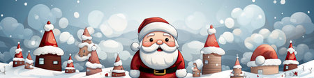 Santa Claus in snowy landscape with geometric mountains. Festive winter scene with Christmas vibesの素材