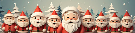 Santa Claus in snowy landscape with geometric mountains. Festive winter scene with Christmas vibesの素材