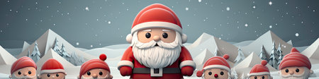Santa Claus in snowy landscape with geometric mountains. Festive winter scene with Christmas vibesの素材
