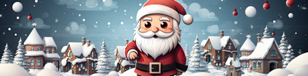 Santa Claus in snowy landscape with geometric mountains. Festive winter scene with Christmas vibesの素材