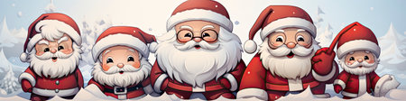 Santa Claus in snowy landscape with geometric mountains. Festive winter scene with Christmas vibesの素材