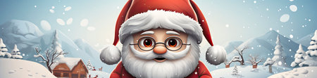 Santa Claus in snowy landscape with geometric mountains. Festive winter scene with Christmas vibesの素材
