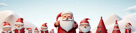 Santa Claus in snowy landscape with geometric mountains. Festive winter scene with Christmas vibesの素材