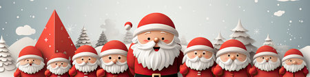 Santa Claus in snowy landscape with geometric mountains. Festive winter scene with Christmas vibesの素材