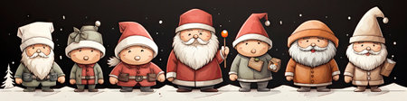 Santa Claus in snowy landscape with geometric mountains. Festive winter scene with Christmas vibesの素材