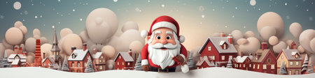 Charming Santa and elves in snowy setting, displaying various expressions. Perfect for festive holiday projectsの素材