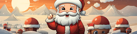 Charming Santa and elves in snowy setting, displaying various expressions. Perfect for festive holiday projectsの素材