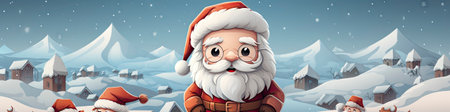 Charming Santa and elves in snowy setting, displaying various expressions. Perfect for festive holiday projectsの素材
