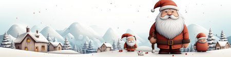 Charming Santa and elves in snowy setting, displaying various expressions. Perfect for festive holiday projectsの素材