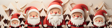 Charming Santa and elves in snowy setting, displaying various expressions. Perfect for festive holiday projectsの素材