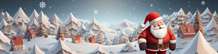 Charming Santa and elves in snowy setting, displaying various expressions. Perfect for festive holiday projectsの素材
