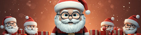 Charming Santa and elves in snowy setting, displaying various expressions. Perfect for festive holiday projectsの素材