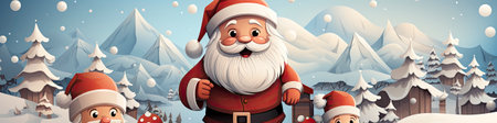 Charming Santa and elves in snowy setting, displaying various expressions. Perfect for festive holiday projectsの素材